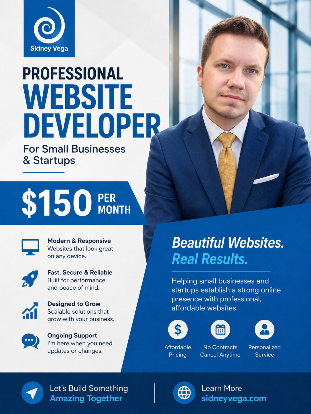 Sidney Vega professional website developer flyer